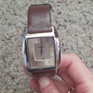 Fossil Analog Watch w/ Leather Band